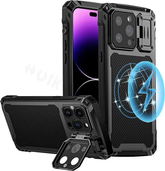 Heavy Duty Military Grade Shockproof Case For iPhone 17 Pro Max Screen Camera Lens Protector Stand Aluminium Armor Bumper Cover