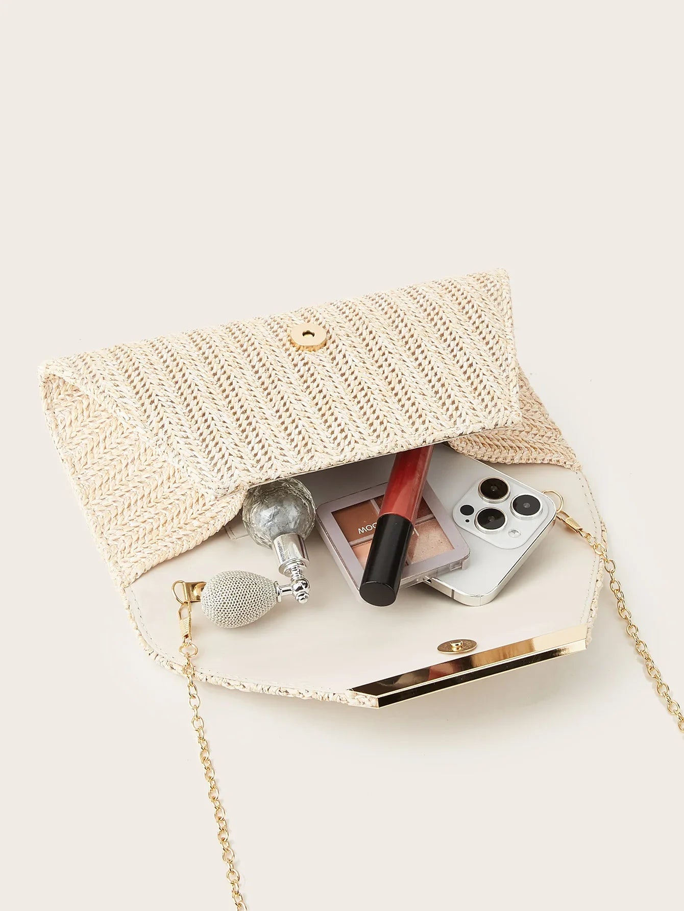Women's Woven Clutch Bag, Beige, Solid Color, Summer, Holiday, Beach, Vacation Essential, Vacation Season, Versatile Business Commuter Women's Crossbody Bag, Casual, Simple, Beach