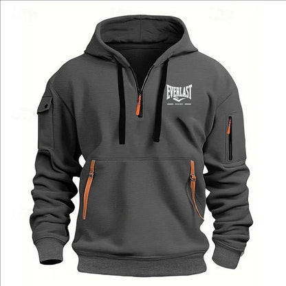 Modo herfst en inverno herenmerkkleding ontwerp met mealous ritsen bedrukte moletom com capuz casual losse trui met capuchon