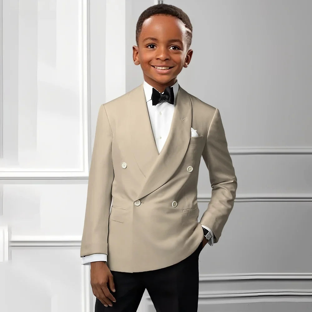 Solid Boys Double Breasted Suit Set 2 Pieces Wedding Birthday Party Outfit Classic Shawl Lapel Kids Tuxedo 2-20T