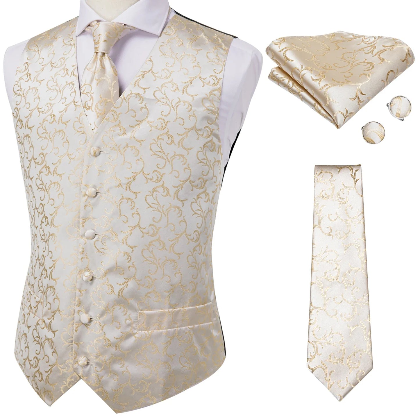 Adult Men's Vest for Suit Luxury Paisley Floral Plaid Suit Vest and Tie Set Blue Gold Red Sliver Wedding Vest Men