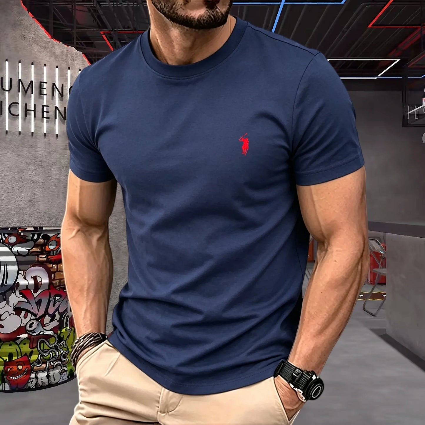 100% pure cotton high-quality brand round neck short sleeved men's 2026 summer fashion pony embroidery T-shirt casual sports top