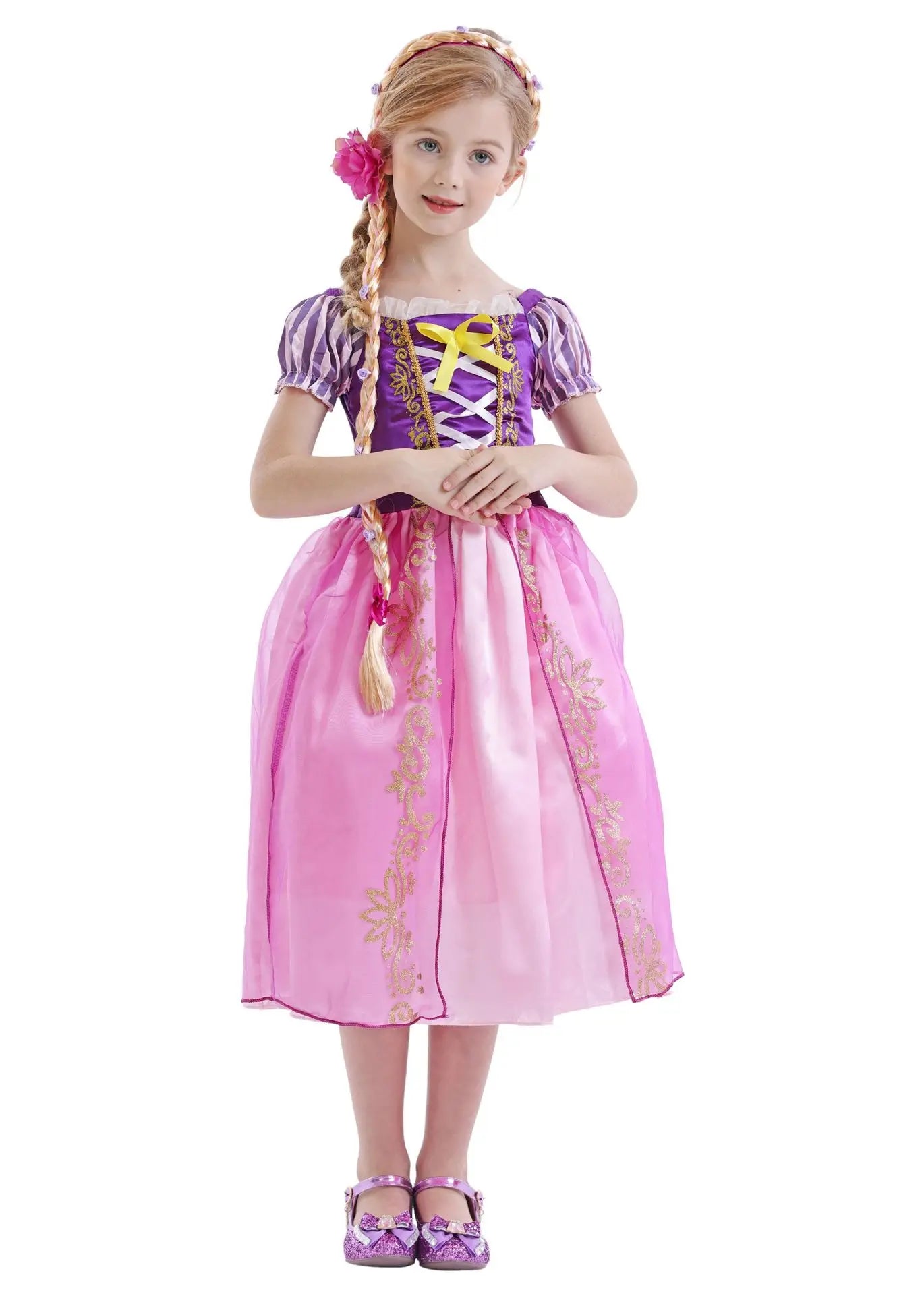 Girl Role Play Rapunzel Princess Dress for Kids Halloween Cosplay Tangled Costume Birthday Party Sequins Mesh Bow Clothes