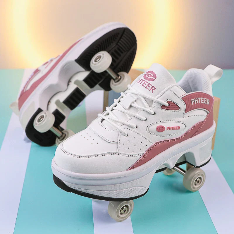 Deformation Shoes Roller Sneakers With 4 Wheels Skates Adult Kids Runaway Parkour Wheels Shoes For Women Men Youth Sport Shoes