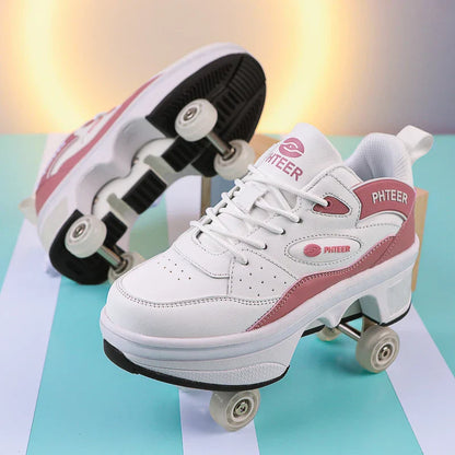 Deformation Shoes Roller Sneakers With 4 Wheels Skates Adult Kids Runaway Parkour Wheels Shoes For Women Men Youth Sport Shoes