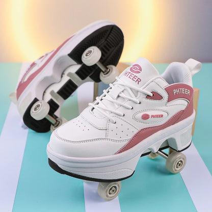 Deformation Shoes Roller Sneakers With 4 Wheels Skates Adult Kids Runaway Parkour Wheels Shoes For Women Men Youth Sport Shoes