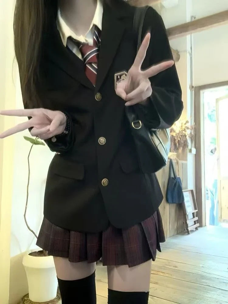 Women's Japanese School Uniform Style Basic Long Sleeve Blazer High Quality Casual Niche Design Spring Autumn Suit Jacket