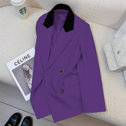 Spring Women's Suit Jacket Fashionable Korean Design Commute Style Long Sleeve Polyester Blend Urban Windbreaker