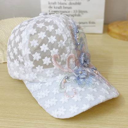 Summer Baseball Cap for Women Embroidered Flowers Mesh Breathable Duck Tongue Hat Sunscreen Sunshade Hat Rebound Cap