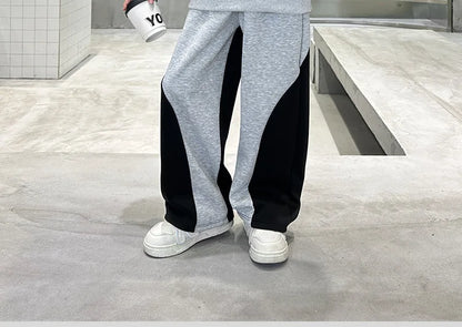 Spring Boys Black x Grey Contrast Pullover Sweatshirt+Sweatpant Work Set School Kid 2PCS Tracksuit Children Jogger Outfit 5-16Yr