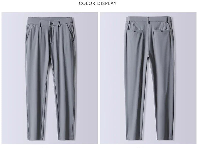 Summer Ultra-thin Men's Casual Pants High Elastic Quick-drying Ice Silk Slim Straight Business Formal Solid Color Trousers