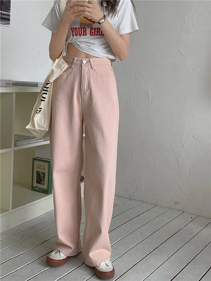 Korean Sle Simple Pure Color Wide Leg Jeans Pants for Women Summer Season Fall Collection Faion Ladies Premium Denim