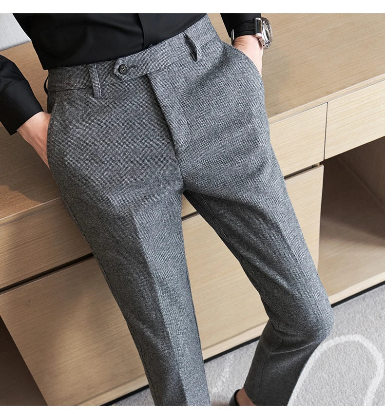 Autumn Winter Woolen Cloth Thickened Suit Pants High Quality Men Business Slim Trousers Formal Wear Office Social Dress Pants