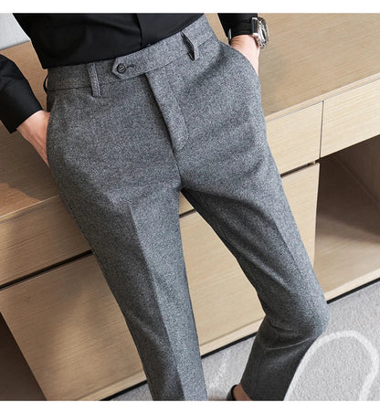 Autumn Winter Woolen Cloth Thickened Suit Pants High Quality Men Business Slim Trousers Formal Wear Office Social Dress Pants