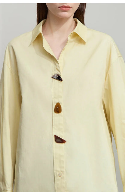 2025 Autumn Shirts Minimalism Tops 100% Cotton Long Sleeves Solid Shirt Office Lady Buttons Pullovers Blouse 12523091