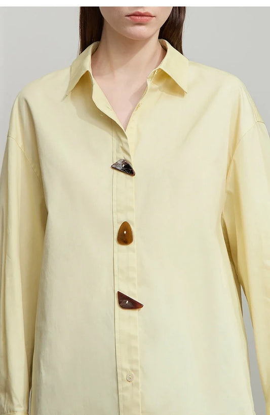 2025 Autumn Shirts Minimalism Tops 100% Cotton Long Sleeves Solid Shirt Office Lady Buttons Pullovers Blouse 12523091
