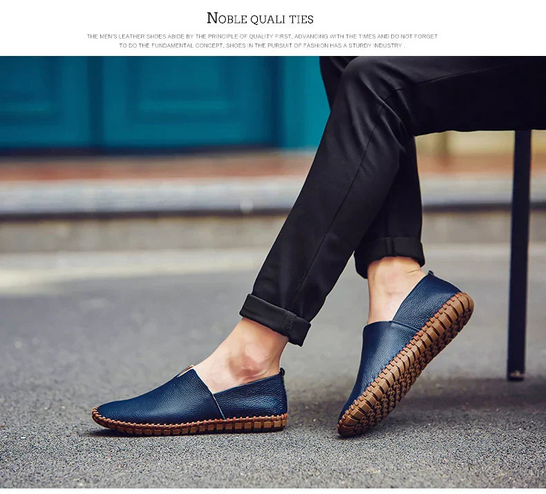 New Summer Breathable Men Loafers Handmade Leather Men's Driving Shoes Luxury Brand Flat Casual Shoes Soft Breathable Men Shoes