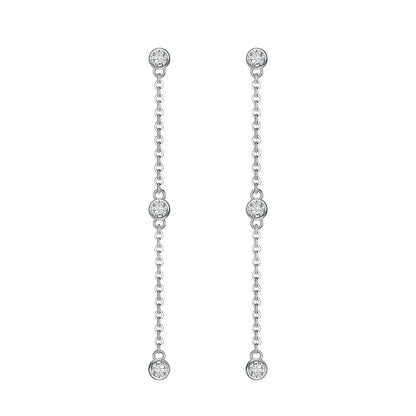 2.5mm Bubbles Tassel All Moissanite Drop Earrings for Women Sparkling Round Cut Female Jewelry S925 Sterling Silver