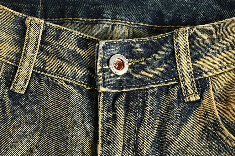 Do old wash retro American trend jeans men's catwhiskers embroidery craft comfortable straight leg casual pants