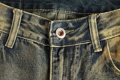 Do old wash retro American trend jeans men's catwhiskers embroidery craft comfortable straight leg casual pants