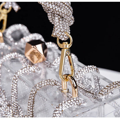 New Diamond Clear Acrylic Box Evening Clutch Bags Women Boutique Woven Knotted Rope Rhinestone Purses And Handbags Wedding Party