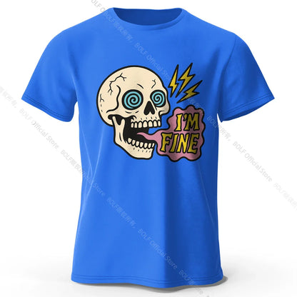 Men's I Am Fine Printed T-Shirt 100% Cotton Oversized Sarcastic Graphic Tees for Women Summer Tops Mood Streetwear
