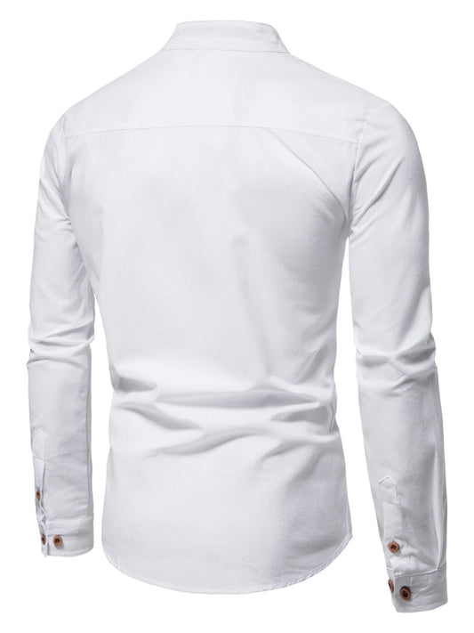 Spring and Autumn Outdoor Activities Fashion Stand collar Long sleeved Pure Cotton Shirt, Casual Fashion Design