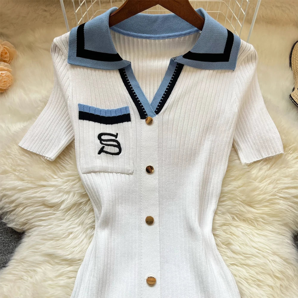Brand Fashion Summer Knitted Dress Women 2025 New Y2K Embroidery Long Bodycon Sweater Dress Streetwear Lady Vestidos