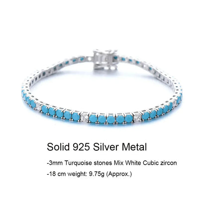 Fine Jewelry 3mm Montana Blue/Emerald Green/Ruby Red/Turquoise/Black Cubic zircon 925 Silver Tennis Bracelet