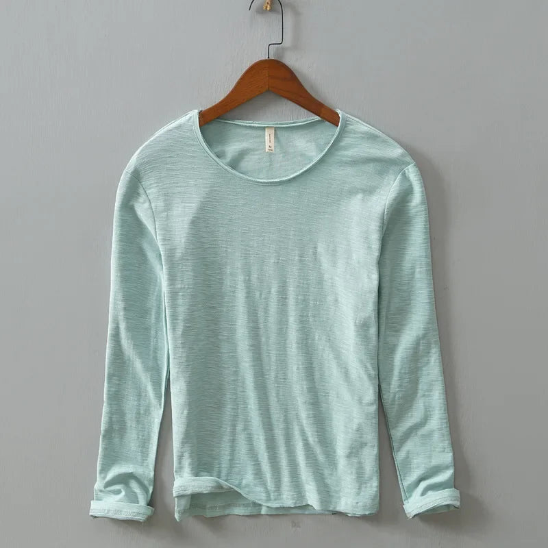 New  Autumn Solid Color Long-sleeved T-shirt Men's Casual Bottoming T-shirt Male Cotton Crew Neck T-Shirt