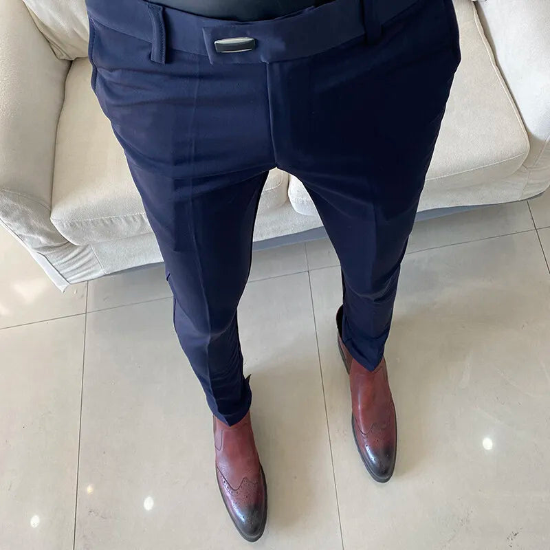 Spring 2026 Mens Casual Slim Fit Dress Pants Streetwear Suit Pants Men High Quality Office Pants All Match ankle Length Trousers
