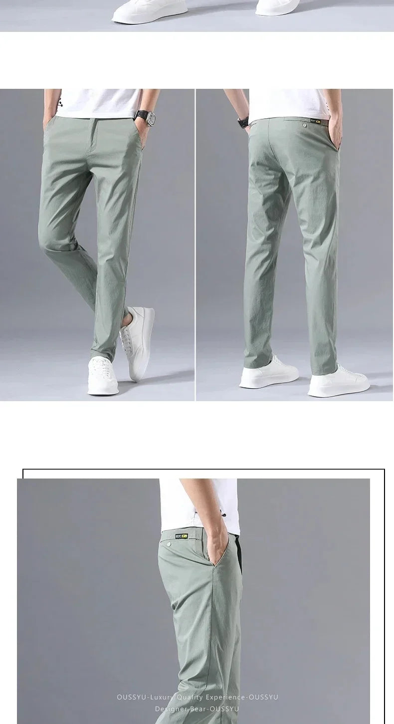 Summer Thin Slim Casual Pants Men Classic Business Cotton Stretch Golf Trousers Korean Male Clothing Work Khaki Chino Pants Man