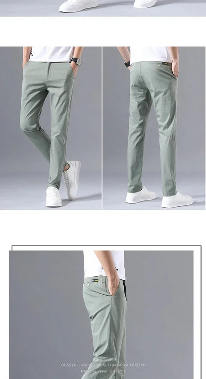 Summer Thin Slim Casual Pants Men Classic Business Cotton Stretch Golf Trousers Korean Male Clothing Work Khaki Chino Pants Man