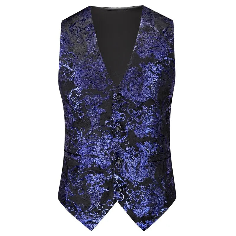 2026 Men's Red Sleeveless Suit Vest, Korean Slim Hot Stamping Printed Vests, Silver Blue Beige Waistcoat, Asian Size M-6XL