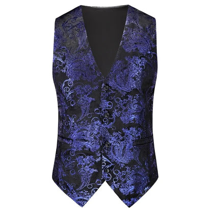 2026 Men's Red Sleeveless Suit Vest, Korean Slim Hot Stamping Printed Vests, Silver Blue Beige Waistcoat, Asian Size M-6XL