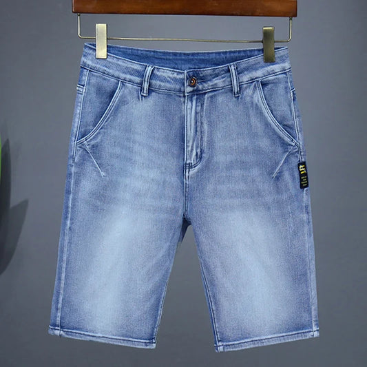 Men's Straight Casual Denim Shorts Simple Solid Color Slim Jeans Comfortable Breathable Bermuda Short Pants Summer