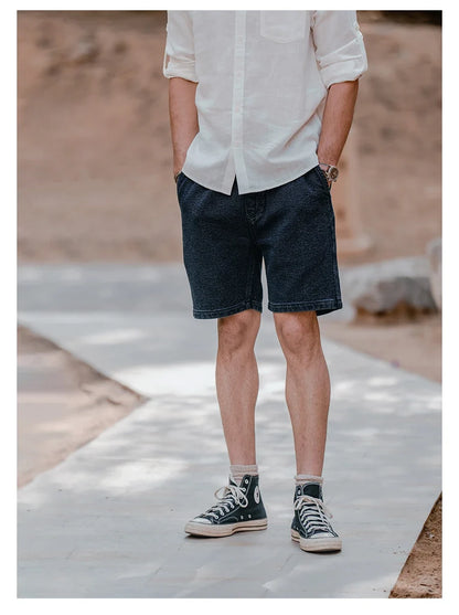 High Standard Series 2025 Summer New 13oz Indigo Sashiko Cloth Fabric Denim Shorts Loose 100% Cotton Vintage Shorts