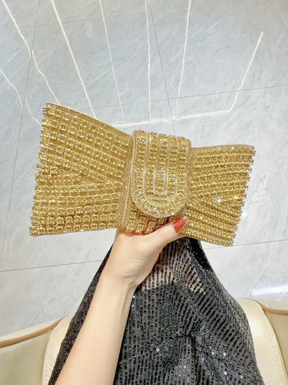 2025 Luxury Bow Design Sequin Dinner Clutches Metal Chain Shoulder Bag Wedding Reception Storage Bag Haute Banquets Evening Bags