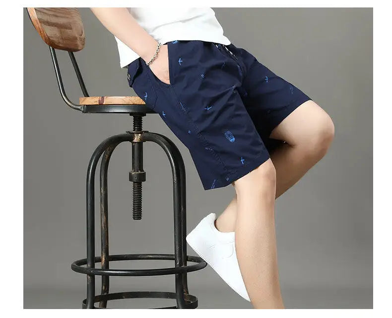 Men's Cotton Shorts Print Casual Shorts Travel Bermuda Shorts Elastic Waist Golf Shorts