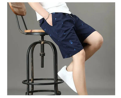Men's Cotton Shorts Print Casual Shorts Travel Bermuda Shorts Elastic Waist Golf Shorts