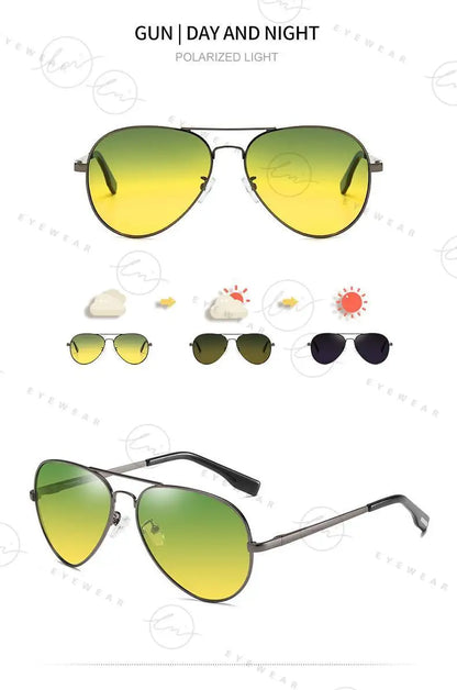 Brand Aviation Photochromic Day Night Vison Sunglasses Men Polarized Fashion Sun Glasses Women Safe Driving Anti-Glare UV400