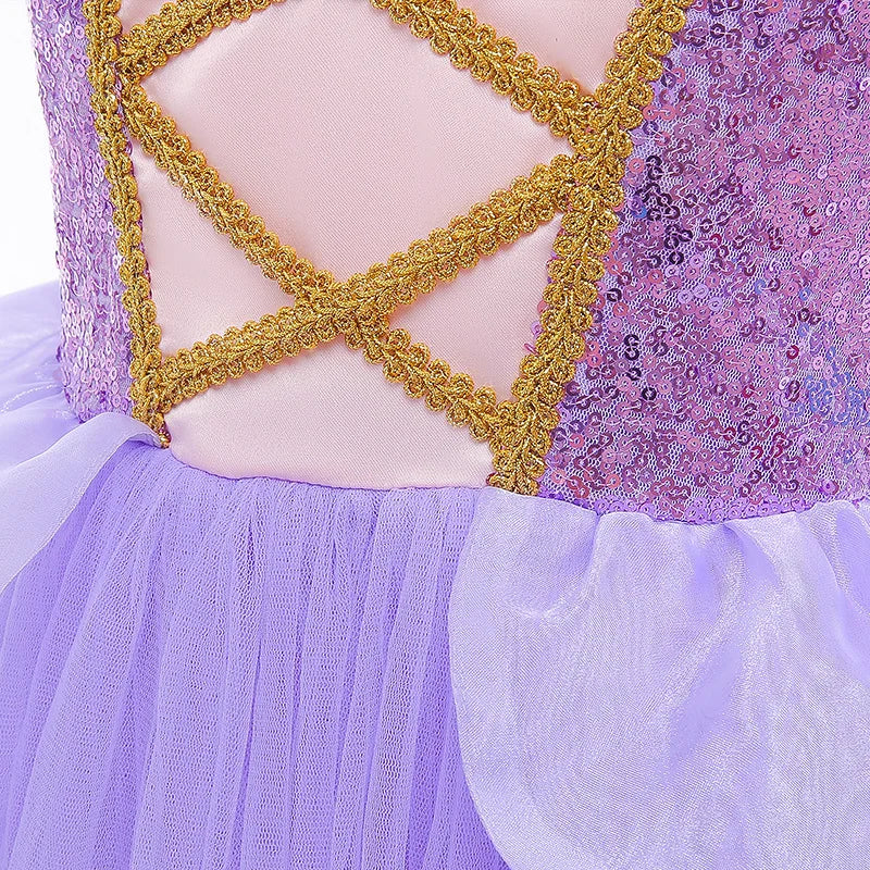 Princess Dress Girl Purple Deluxe Elegant Cosplay Tangled Costume Halloween Vestido Kids Birthday Ball Gown Clothes