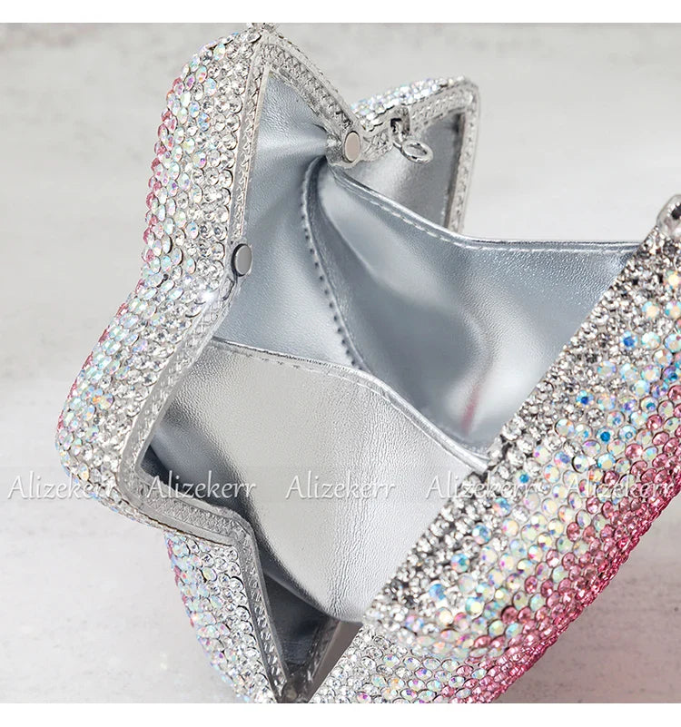 Star Shaped Crystal Evening Bags Women 2024 Boutique Gorgeous Gradient Colour Diamond Mini Clutch Purses Wedding Party