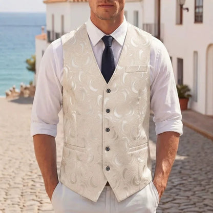 Suit Vest Man Business Casual Single-breasted Male Waistcoat Slim Printed V-neck Sleeveless Versatile Men Banquet Vest