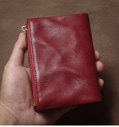 Vintage Genuine Leather Trifold Wallet for Men Women Zipper Coin Purse Driver License ID Credit Card Luxury Cowhide Wallet