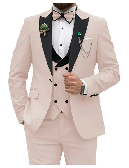 Slim Fit Men Suits Double Breasted Groom Formal Business Male Blazer Set Peak Lapel Party Wedding Tuxedo (Jacket+Vest+Pants)
