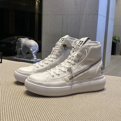 New Fashion High-top Casual Shoes Men Platform White Ankle Boot in Canvas Zipper Ornament Sneaker Boots Handcrafted Man Footwear