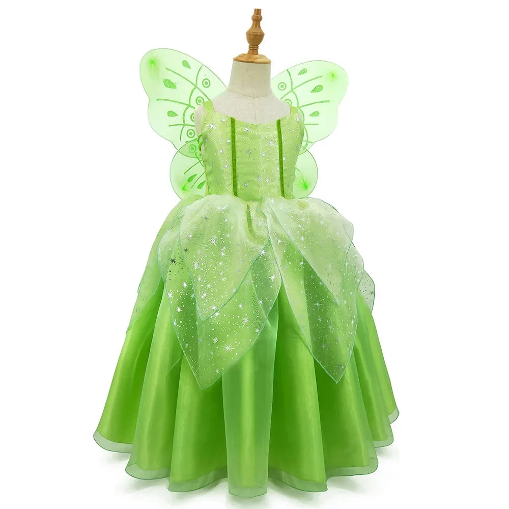 Girls Tinkerbell Fairy Dresses LED Light Up for Girls Costume Kids Cosplay Flower Fairy Princess Clothes Christmas Party Outfit