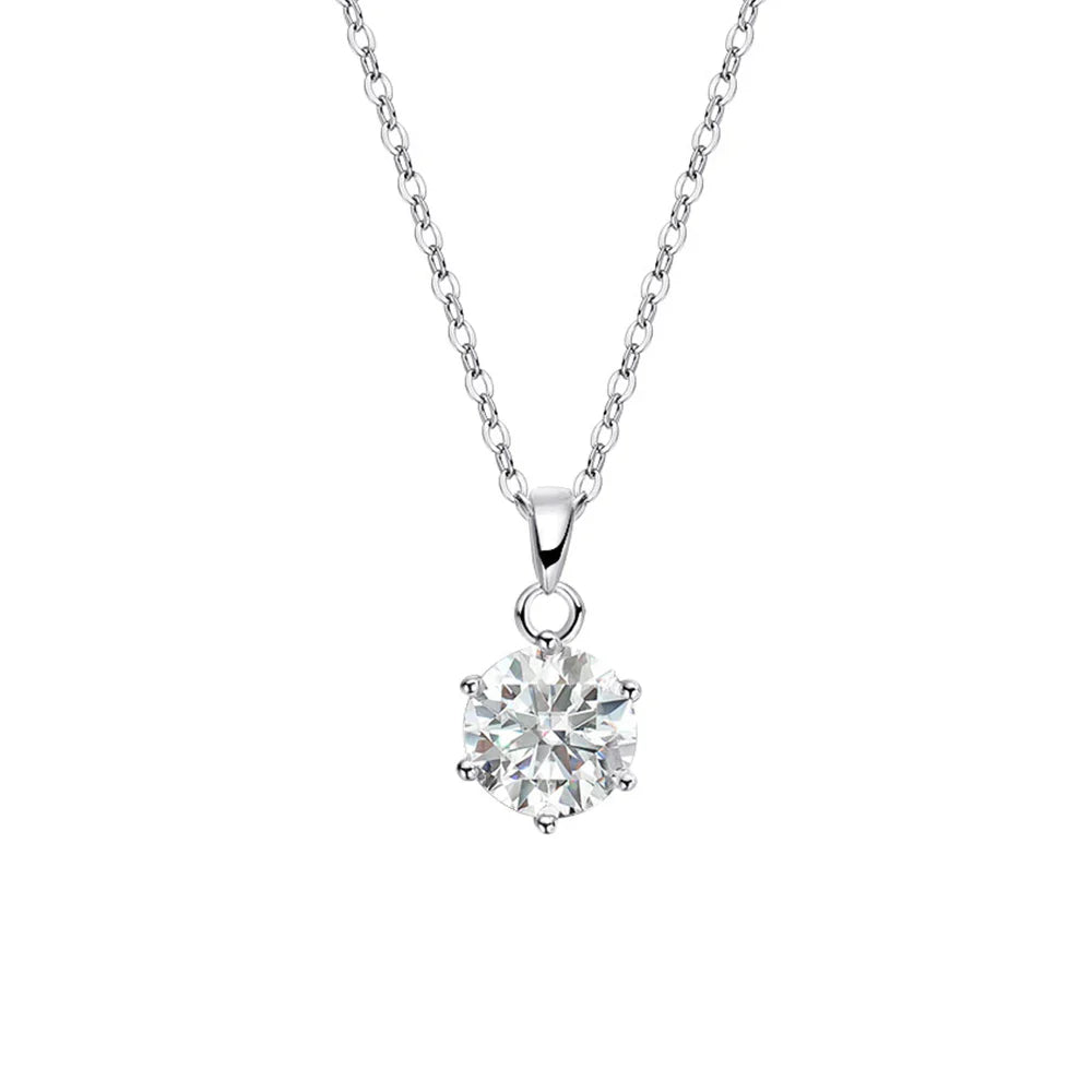 0.5-10CT Real Moissanite Pendant Necklace For Women D Color Round Diamond Necklace 925 Sterling Silver Classic Bride Jewelry