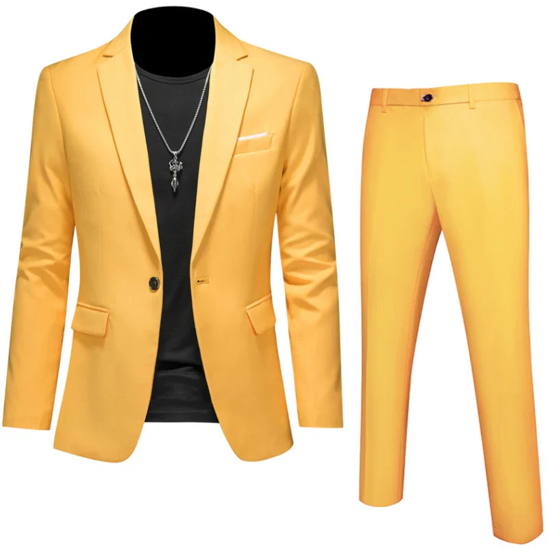 6XL-M (Blazer+Pants) High Quality Business Solid Color Slim Fit Suits 2 Pieces Men's Groom Wedding Social Tuxedos Set 16 Colour